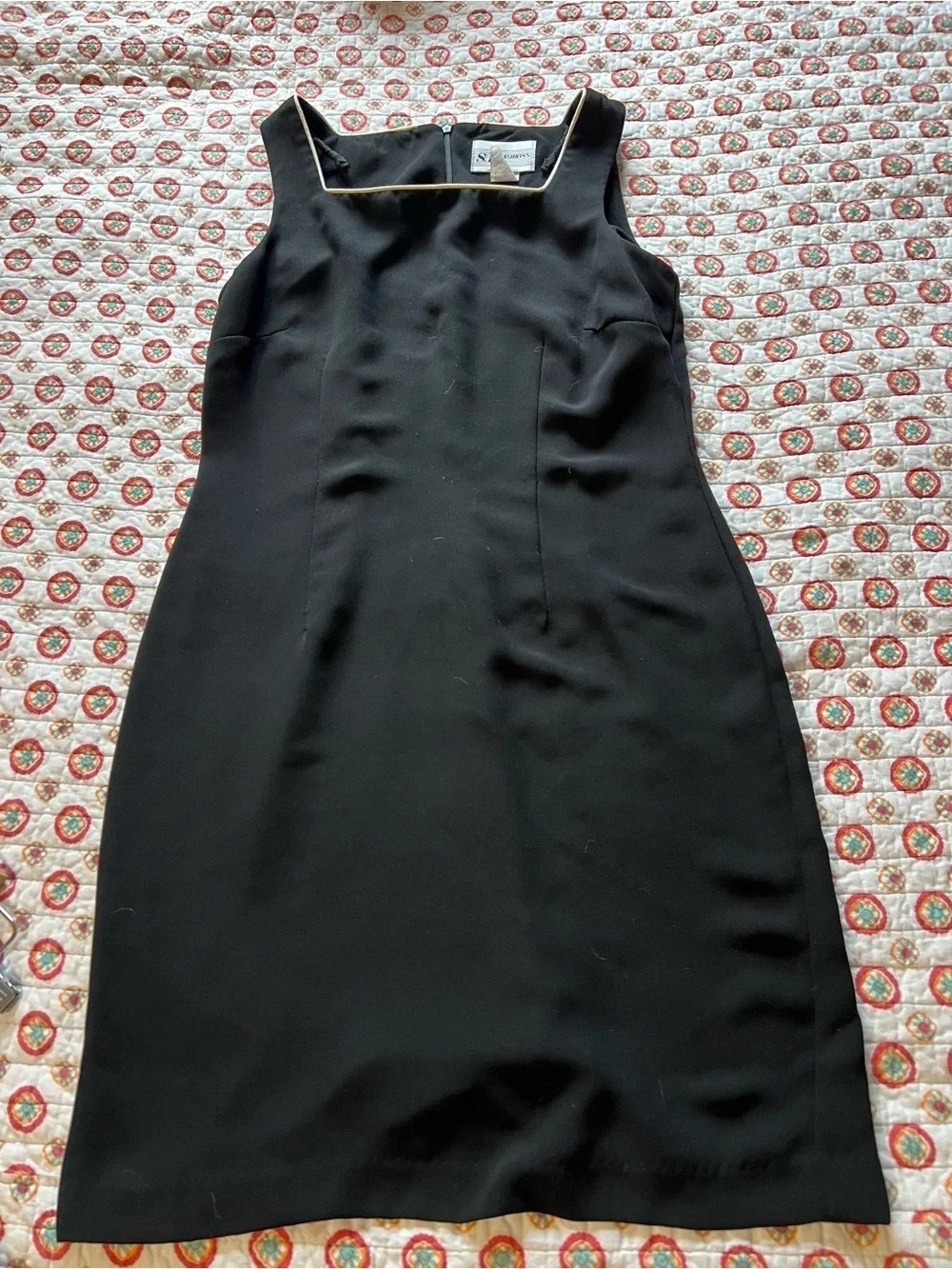 S.L. Fashions Black Mini Dress with Cream Piping